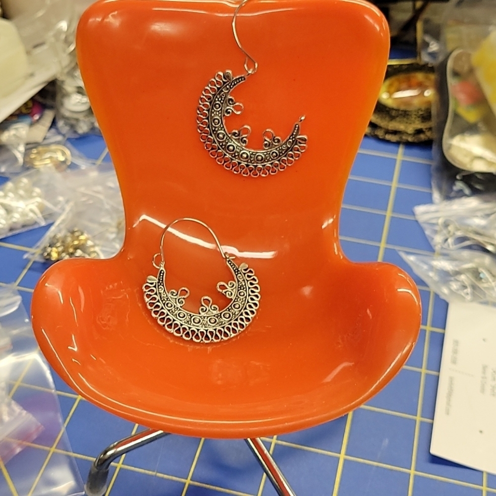 Bohemian Silver Tone Filigree Style  Earrings